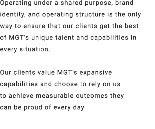 Operating under a shared purpose, brand identity, and operating structure is the only way to ensure that our clients ...