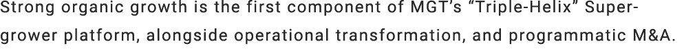 Strong organic growth is the first component of MGT’s “Triple Helix” Super grower platform, alongside operational tra...