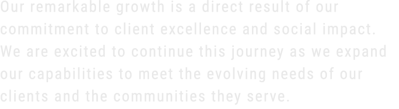 Our remarkable growth is a direct result of our commitment to client excellence and social impact. We are excited to ...
