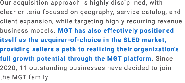 Our acquisition approach is highly disciplined, with clear criteria focused on geography, service catalog, and client...