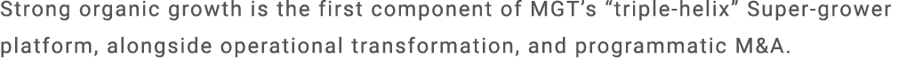 Strong organic growth is the first component of MGT’s “triple helix” Super grower platform, alongside operational tra...
