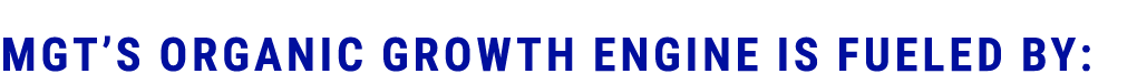  MGT’s organic growth engine is fueled by: