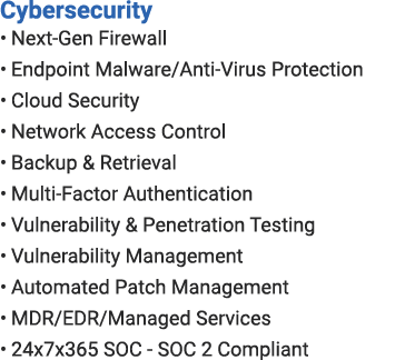 Cybersecurity • Next Gen Firewall • Endpoint Malware/Anti Virus Protection • Cloud Security • Network Access Control ...