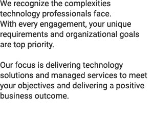 We recognize the complexities technology professionals face. With every engagement, your unique requirements and orga...