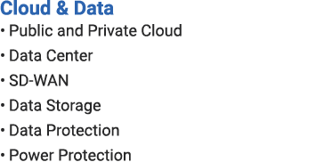 Cloud & Data • Public and Private Cloud • Data Center • SD WAN • Data Storage • Data Protection • Power Protection
